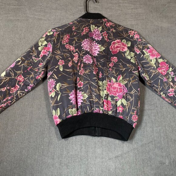 Allison Taylor Petite Floral Bomber Jacket With Ribbed Trim & Front Zip Womens S - Picture 9 of 11